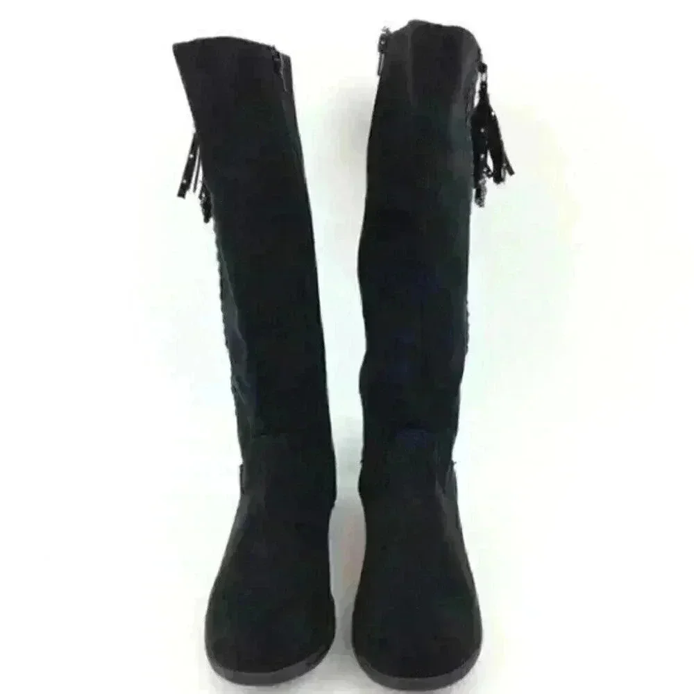 Justice Knee High Boots 9 Faux Suede Braided Zip